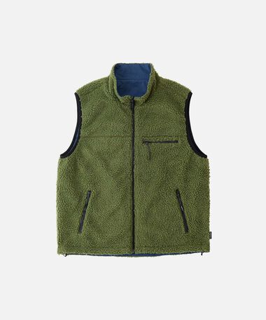 REVERSIBLE SHERPA VEST,OLIVE / DUSTY NAVY, medium
